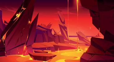 Hell background with lava in cave vector