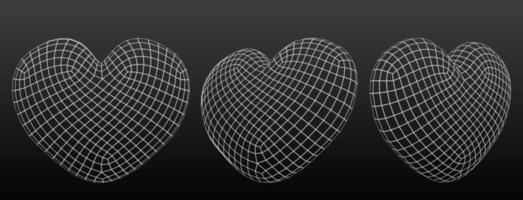 Icons of 3d wireframe heart shape vector
