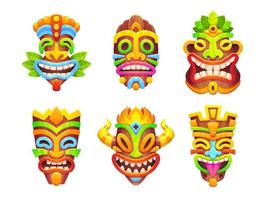 tiki máscara africano tótem tribal icono vector conjunto
