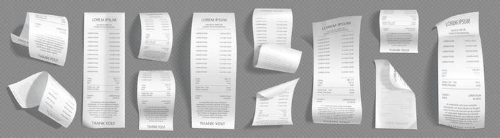 Paper receipts, cash checks of payments in shop vector