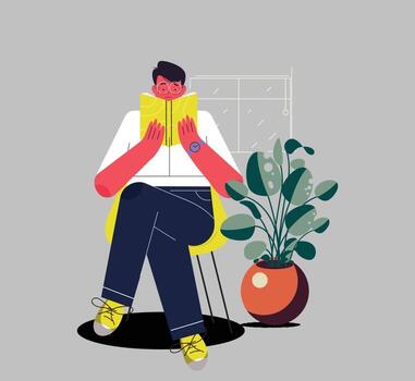 leyendo mientras sentado vector