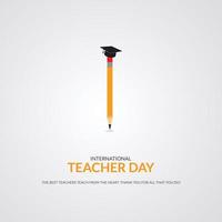 Happy Teacher's Day with pencil and mortarboard vector