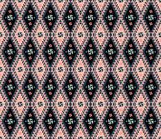 Colorful ethnic folk geometric seamless pattern in green, pink and orange in vector illustration design for fabric, mat, carpet, scarf, wrapping paper, tile and more