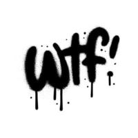 90s urban graffiti WTF chat abbreviation in black over white. Wall art textured lettering in 90s typography design style perfect for poster, t-shirt, banner, sticker, web. Vector illustration.