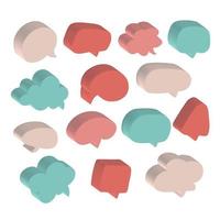 3d different colors speech bubbles set, social media chat message icon collection. Empty text bubbles in various shapes, comment, dialogue balloon. Thought clouds of different shapes. vector eps10