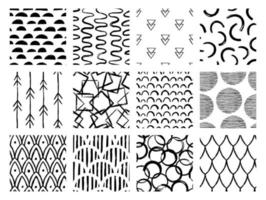 Set of Aesthetic Contemporary printable seamless pattern with abstract Minimal elegant line brush stroke shapes and line in black and white colors. vector