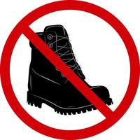 Sign do not walk in shoes. Forbidding sign, do not walk on the grass. Red crossed circle with a silhouette of a shoe inside. Shoes are not allowed. Shoe ban. Round red stop shoes sign. vector