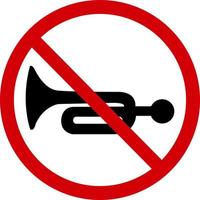 No road horn sign. Prohibition sign, no car signal. Red crossed circle with a silhouette of a trumpet horn inside. The signal is not allowed. No loud noise. Round red sign stop car signal. vector