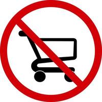 No shopping cart sign. Prohibition sign, not a cart. Red crossed circle with the silhouette of a shopping cart on wheels inside. Shopping cart ban. Round red stop cart sign. vector