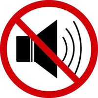 No loud sound sign. Prohibition sign, do not make noise. Red slashed circle with speaker silhouette inside. Loud speaking is not allowed. Prohibition of loud sound. Round red stop making noise sign. vector