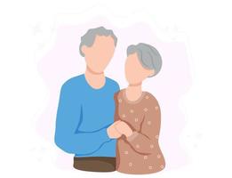 Old woman and old man couple embrace affectionately. Feeling happy of grandpa and grandmother retirement Age. Family relationships. The concept of love through time vector