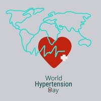 World Hypertension day illustration illustration with heart symbol with heart beat and world map in line art vector