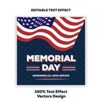 Memorial Day Background Vector Illustration with American Flag, Remember and Honor to Meritorious Soldier in Flat Cartoon Hand Drawn for Landing Page Templates