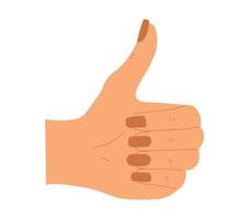 Colored hand gesture thumbs up, vector illustration, isolated on white background, mudra