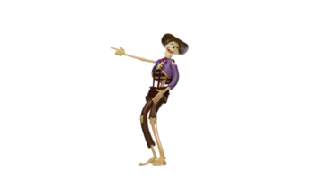 3D illustration. Happy Skull Cowboy 3D Cartoon Character. Skull Cowboy laughed loudly while pointing forward. Skull Cowboy laughed at what was in front of him. 3d cartoon character png