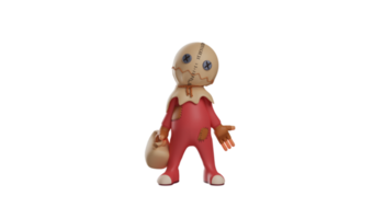 3D illustration. Cool Trick r Treat 3D Cartoon Character. Trick r Treat showed a strange pose. Trick r Treat packs a sack and is ready to take on this year's Halloween party. 3d cartoon character png