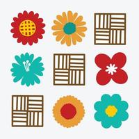 Cute Flowers And Wooden Box Tic Tac Toe Icons Vector