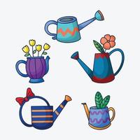 Cute Watering Cans Icons Collection Vector