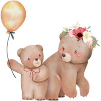 Mom and Baby cute animal watercolor character png