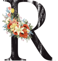 alfabet och siffra blomma vattenfärg bröllop brev png