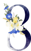 alfabet och siffra blomma vattenfärg bröllop brev png