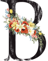 alfabet och siffra blomma vattenfärg bröllop brev png