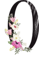 alfabet och siffra blomma vattenfärg bröllop brev png