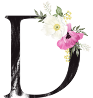 Alphabet and number flower watercolor wedding letter png