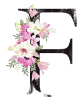 alfabet och siffra blomma vattenfärg bröllop brev png