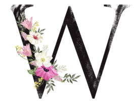 alfabet och siffra blomma vattenfärg bröllop brev png