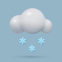 3d Cloud with snowflakes. Cute cartoon minimal weather forecast icon. Vector realistic three dimensional style snowing illustration.