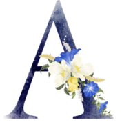 Alphabet and number flower watercolor wedding letter png