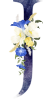 alfabet och siffra blomma vattenfärg bröllop brev png