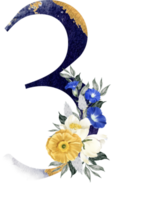 Alphabet and number flower watercolor wedding letter png