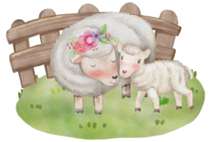 Mom and Baby cute animal watercolor character png