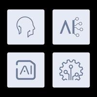 AI Artificial Intelligence icon set inline style, machine learning, smart robotic and cloud computing network digital AI technology internet solving algorithm vector illustration