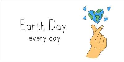 Happy Earth Day Banner Vector Illustration Save the Planet Clean and Healthy Love Gesture with Heart shaped Earth Planet