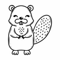 Funny beaver on white background. Illustration for children. Doodle drawing. vector