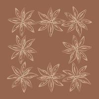 Abstract square frame of outline drawing anise star. Herbs And Spices Day. Copyspace. Isolate. vector