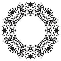 Abstract round frame stencil with floral and emoticon ornament vector