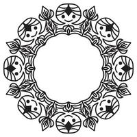 Abstract round frame stencil with floral and emoticon ornament vector