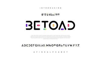 Betoad abstract digital technology logo font alphabet. Minimal modern urban fonts for logo, brand etc. Typography typeface uppercase lowercase and number. vector illustration