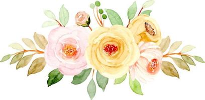 Yellow rose flower bouquet with watercolor for background, wedding, fabric, textile, greeting, card, wallpaper, banner, sticker, decoration etc. vector