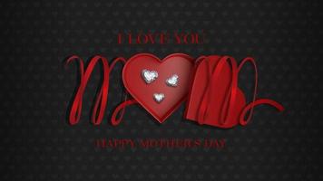 mother's day banner with heart shaped box and red ribbon vector