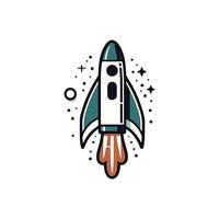 Space rocket launch and flies. Rocket ship retro vintage vector illustration.