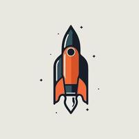 Space rocket launch and flies. Rocket ship retro vintage vector illustration.