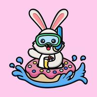 Cute rabbit with doughnut tires and orange juice cartoon vector