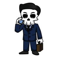 Skull Businessman Is Having a Business Conversation Over The Phone Wearing A Nice Suit. Skull Cartoon. vector