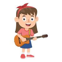 A Girl Wearing a Headband is Practicing With Her Guitar. Kids Activities Illustration. vector