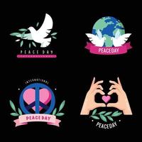 Set of international day of peace labels and abdge. Vector illustration